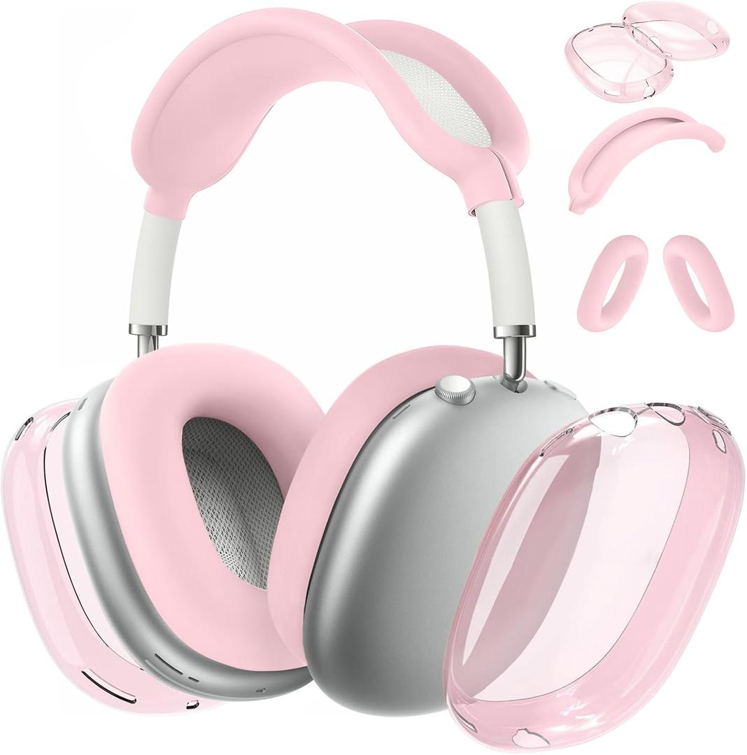 for AirPods Max case Cover,Anti-Scratch Ear Pad Case Cover/Ear Cups Cover/Headband Cover for AirPods Max. Clear Soft TPU and Silicone,Skin Scratch Proof. (3 in 1 Silicone & TPU, 3PC-Baby Pink)