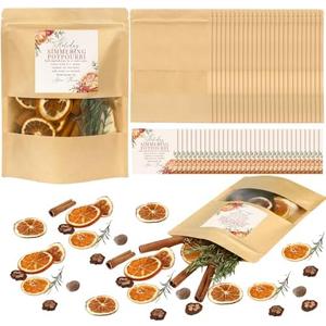 Yoojahow 100 Pcs 50 Set Christmas Potpourri Bags Resealable Stand up Pouches with Simmering Potpourri Sticker Bakery Bag with Window Holiday Simmer DIY Gift Crafting Kit for Home Xmas Party Gift Decor