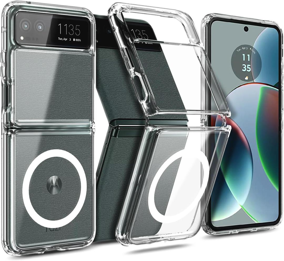 YZB Magnetic for Motorola Razr-2023 Case, Crystal Clear | Compatible with MagSafe | Slim Fit Lightweight & Flexible Non-Slip Shockproof Protection, Hard PC Back with TPU Bumper