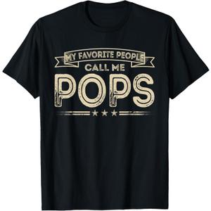 Favorite People Call Me Pops Funny Vintage Dad Papa Grandpa T-Shirt (M, Black)