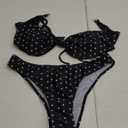 Milumia Women's Polka Dots Bikini Sets 2 Piece High Cut Tie Shoulder Swimsuit Beachwear (Large, Multicolor)
