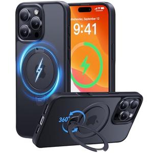 CASEKOO Patented 360° Spin Magnetic Stand for iPhone 16 Pro Max Case [Military Drop Protection] [Non-Slip Edge] [Compatible with MagSafe] Matte Shockproof Slim for iPhone 16 Pro Max Case 6.9'', Black
