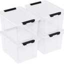 Knifefish 23 L Clear Plastic Storage Box with Lid and Wheels, 4 Packs | Stackable Lidded Storage Bin Container with Secure Latching Buckles