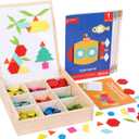 288 PCS Wooden Magnetic Pattern Blocks Set,Montessori Tangram Puzzle STEM Toys for Kids Ages 3-8, Educational Learning Toys Gift