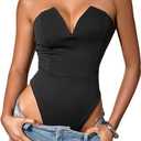 Milumia Women's Strapless Deep V Neck Bodysuit Sexy Backless Slim Fitted Tube Tops (Large, Black)