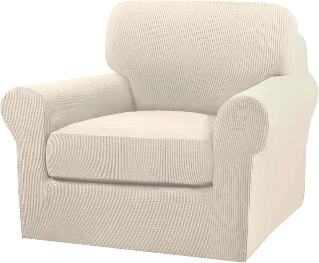 Turquoize 2 Piece Chair Covers for Living Room Armchair Couch Cover with Individual Cushion Covers Furniture Cover for Chairs (Chair,BiscottiBeige)