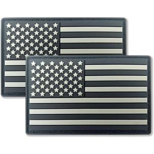 QQSD Black US American Flag Patch USA Tactical Military Patch - PVC Hook and Loop Fastener Patch, 2 Pack