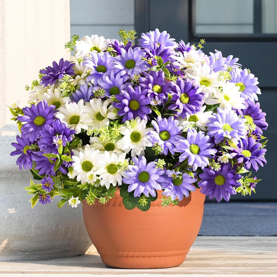 Waipfaru Outdoor Faux Plants for Planters, 6 Bundles Fake Outdoor Plants, UV Resistant Artificial Silk Flowers, Daisy Flowers Artificial for Porch Patio Front Door Summer Outside Decor