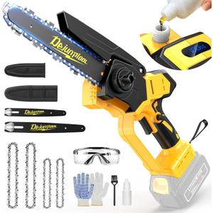 Cordless Mini Chainsaw Compatible with Dewalt 20V MAX Battery, 6 Inch & 8 Inch Small Electric Chainsaw Brushless, 2x 6'' + 2x 8'' Chains, Auto Oiler, Handheld Pruning Tree Saw (Tool Only)