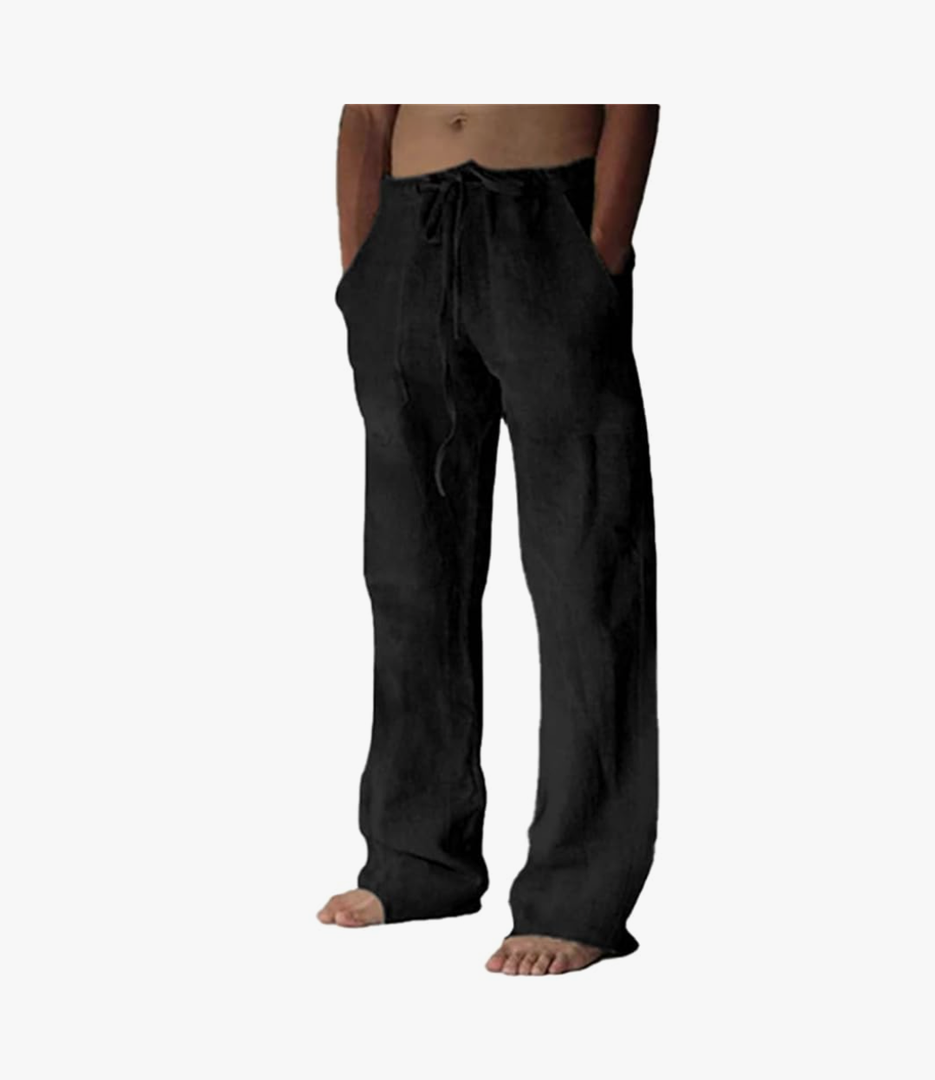 Puimentiua Cotton Linen Pants Men Casual Loose Fit Elastic Drawstring Waist Summer Beach Pants S