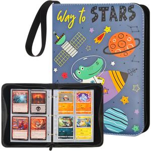 Trading Card Binder 4 Pocket with 50 Removable Sleeves, Card Holder Fits 400 Cards,Collection Album for Game Cards, Durable Collectible Storage Case for Girls and Boys(Way to Stars)