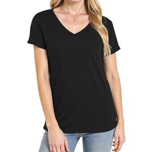 5 PACK YOGINGO V Neck T Shirts for Women - Summer Fashion Trendy Outfits Clothes - Lightweight Soft Casual Women T Shirt Black, L
