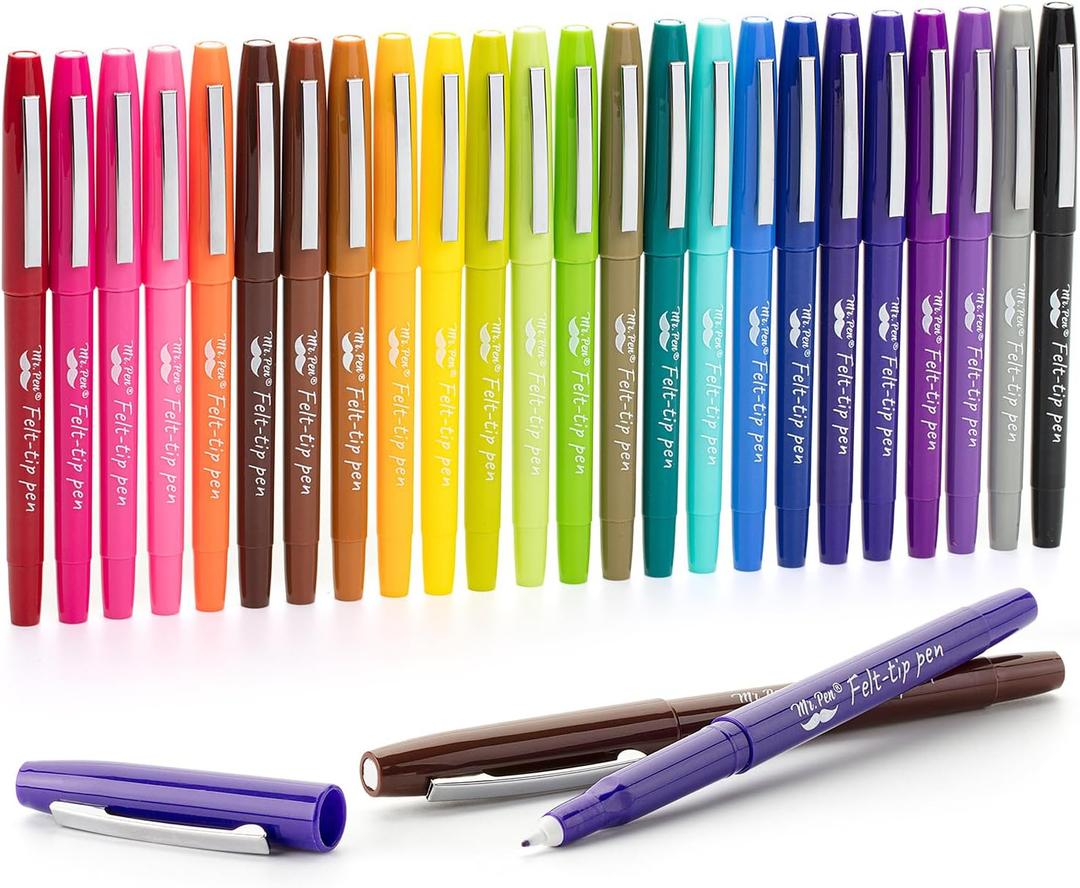 Mr. Pen- Felt Tip Pens, 24 Pack, Colorful Felt Tip Pens, Fast Dry, No Smear, Planner Markers (Assorted Colors)