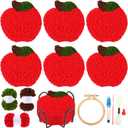 Hahafelt 6 Pcs Punch Needle Coaster Kit for Beginners Apple Patterns Teacher Appreciation Gift Embroidery Craft Supplies with Yarns Tool Adhesive Felt Embroidery Hoop Instruction Holder for DIY Craft