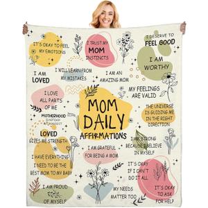 New Mom Gifts Blanket - Mama Daily Affirmations Throw 50x60'', Postpartum Self Care Inspirational Gift for Mommy to Be, Birthday Christmas Blanket for Mom