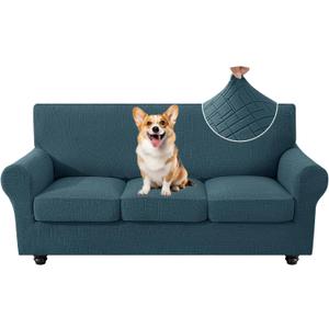 CYCMCAO 4 Piece Stretch Sofa Covers for 3 Cushion Couch, Non Slip Couch Covers for Sofa, Sofa Covers for Pets Washable, Couch Covers for Dogs,Kids (Forest Green), 71"-91" (3 Cushion Sofa)