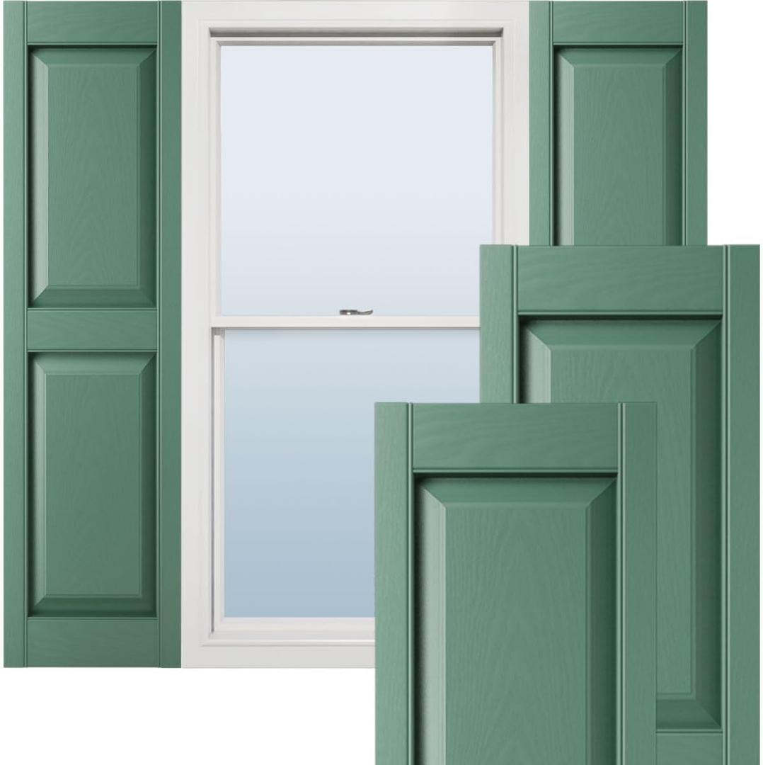 Ekena Millwork Lifetime Vinyl LP2S12X03900FG Standard Two Equal Panel Vinyls, Raised Panel Vinyl Shutters, w/Installation Shutter-Lok's & Matching Screws (Per Pair), 12"W x 39"H, Forest Green