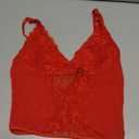 SHENHE Women's Mesh Lace Bustier Corset Top Deep V Neck Spaghetti Strap Fitted Crop Cami Tank (Red, M)