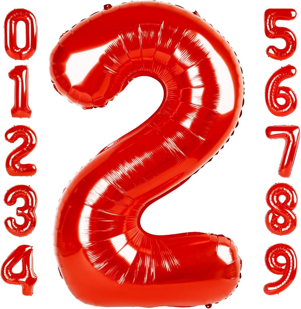 2 Numbers Balloon 40 Inch Red Two Balloon Number Birthday Decor, 2nd 12 21st Party Celebration Decorations Graduations Wedding Baby Shower
