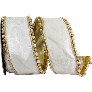Reliant Ribbon Velvet Trimming Ornamental Deluxe Metallic Backed Wired Edge Ribbon, Ivory Reliant Ribbon Velvet Trimming Ornamental Deluxe Metallic Backed Wired Edge Ribbon, Ivory