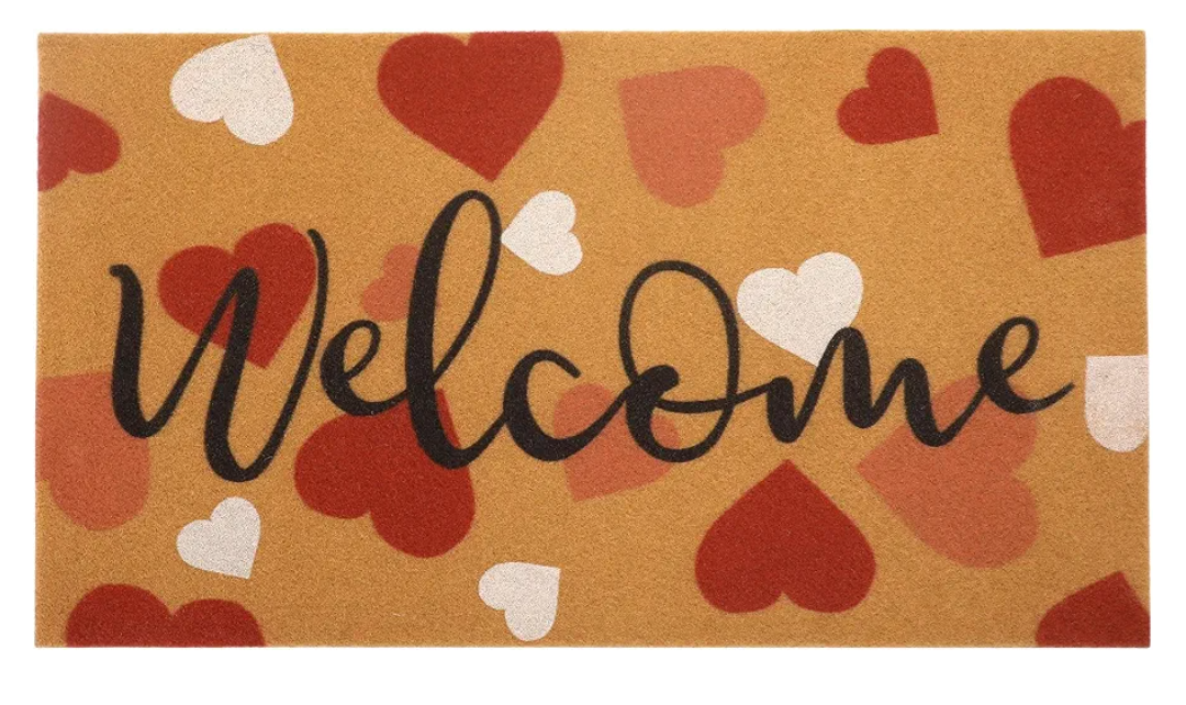 FUND AMLIGHT Valentines Day Welcome Doormat - Outdoor Indoor Entrance Front Doormat Decoration - 1'5" x 2'5" Non Slip Large Indoor Love Heart Welcome Doormats