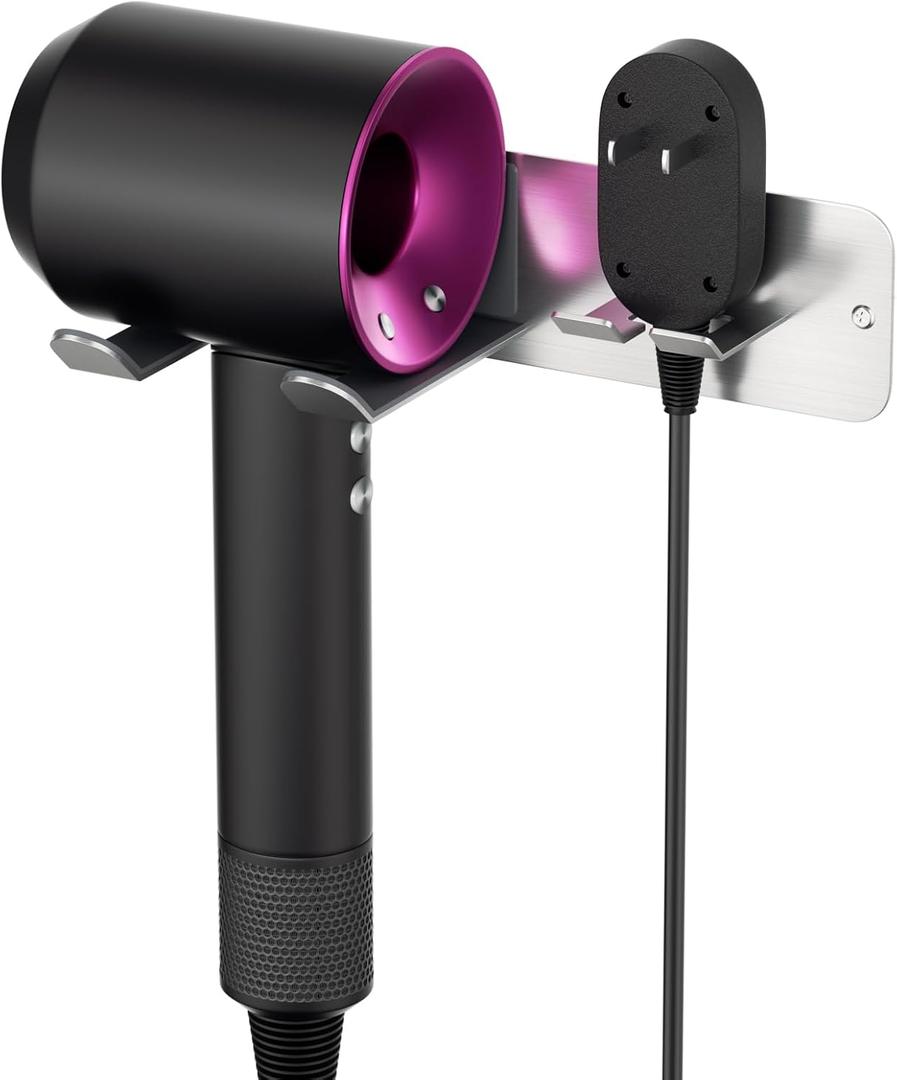 Hair Dryer Holder Wall Mounted, New Upgrade Stainless Steel Self Adhesive Blow Dryer Holder Rack for Dyson Supersonic Hair Dryer,Silver