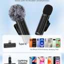 Wireless Mini Microphone for iPhone, iPad, Android, 2 Pack Lavalier Mic with 360 Rotatable Clip, Plug and Play Noise Reduction USB-C Mic for Video Recording YouTube TikTok Podcast Content Creators