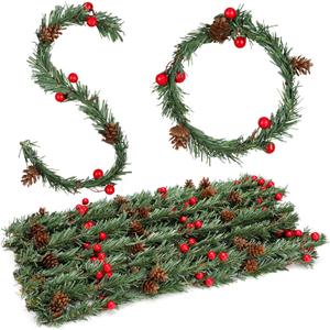 Jutom 24 Pcs Christmas Garland Ties 13.7" Christmas Garland Twist Ties with Red Berries and Pine Cones Xmas Artificial Pine Garland for Christmas Decoration Craft Gift Wrapping Holiday Banister Decor