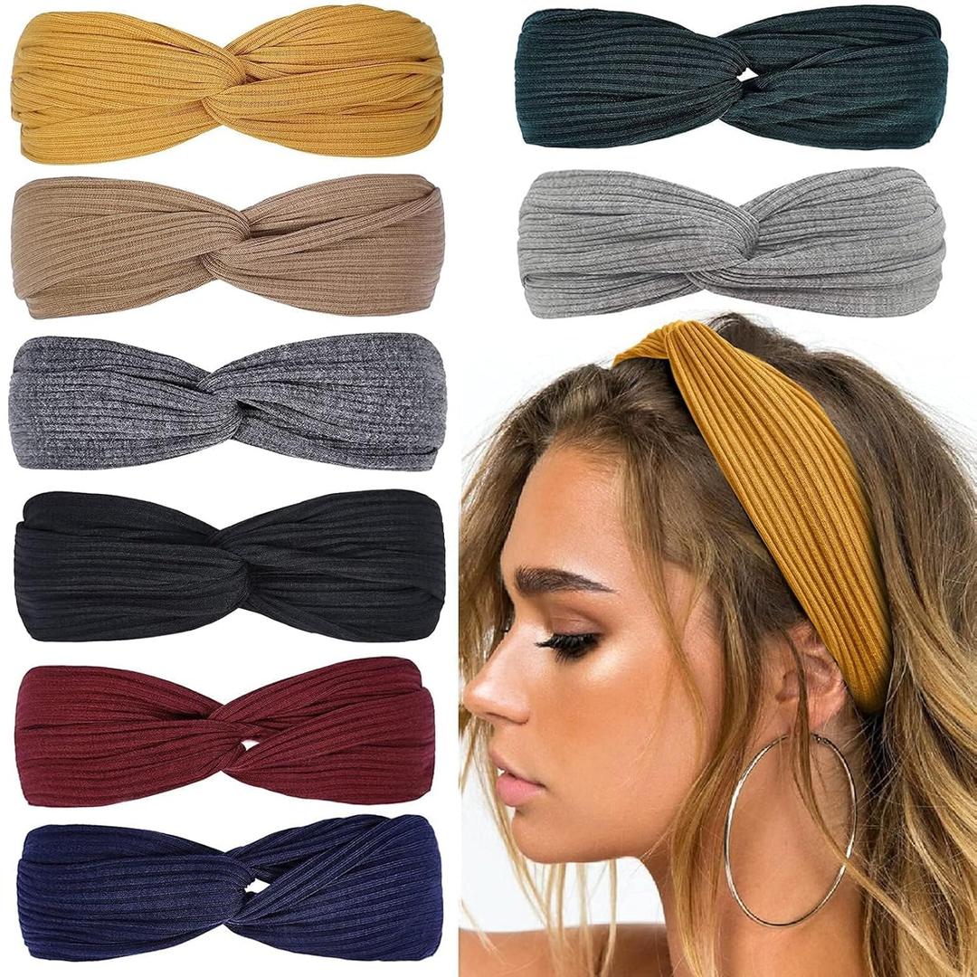 Huachi Headbands for Women Twist Knotted Women Head Bands Boho Stretchy Hair Bands Non Slip for Girls Criss Cross Turban Plain Headwrap Yoga Workout Vintage Hair Accessories, Solid Color (Lucky Charm)