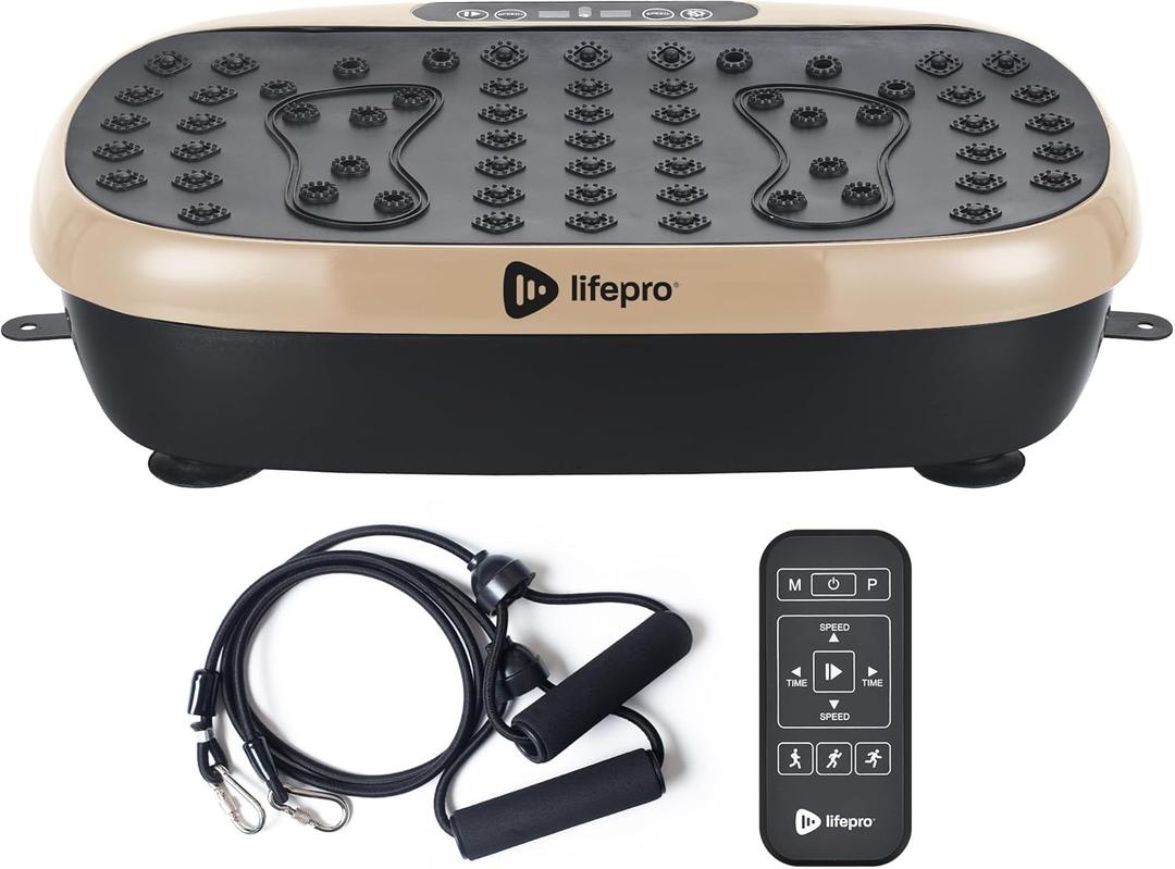 Lifepro Vibration Plate Exercise Machine with Magnetic Acupoints - Full Body Vibration Platform for Beginners and Recovery - Ideal Lymphatic Drainage Massager for Muscle Toning and Overall Fitness (Light Gold)