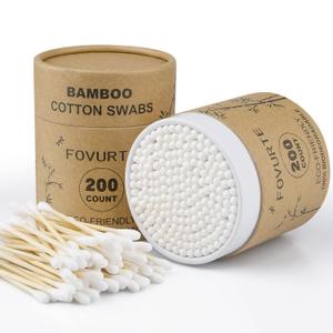 Bamboo Cotton Swabs 400 count, Organic Cotton Swab Round Tips, Natural Wooden Cotton Buds for Ears, Double Heads Ear Sticks Travel, Makeup Remover