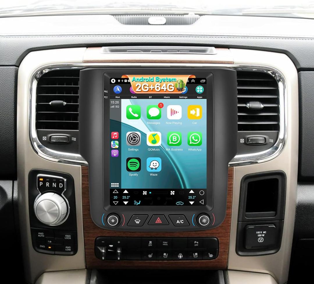 [2+64GB] Car Radio for Dodge RAM 1500 2500 3500 2013-2018 (for Auto AC) with Carplay&Android Auto, 9.7 inches Android Touch Screen RAM Stereo, 1080P/ HiFi Audio/ Bluetooth/ FM RDS/ SWC