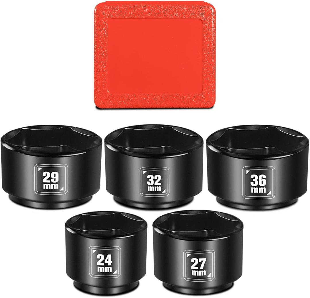 BLACKROBOT 5 Pieces 3/8 Drive Low Profile Oil Filter Socket Set, Metric Size 24mm, 27mm, 29mm, 32mm, 36mm, Chrome Vanadium Steel, 6 Point Design, Oil Filter Cap Remover and Installer Tool Set