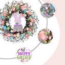 18 inch Easter Eggs Wreath for Front Door, Wall, Window, Fireplace, Artificial Easter Hanging Wreath with Plastic Foam Eggs, Grapevine, Plastic Berries, Multicolored