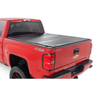 Rough Country Hard Tri-Fold Truck Bed Tonneau Cover for Chevy Silverado & GMC 1500/2500HD/3500HD (2014-2019) - Aluminum Flip-Up Bed Cover, Fits 6'7 (78.8-78.9") Bed w/Rail Caps