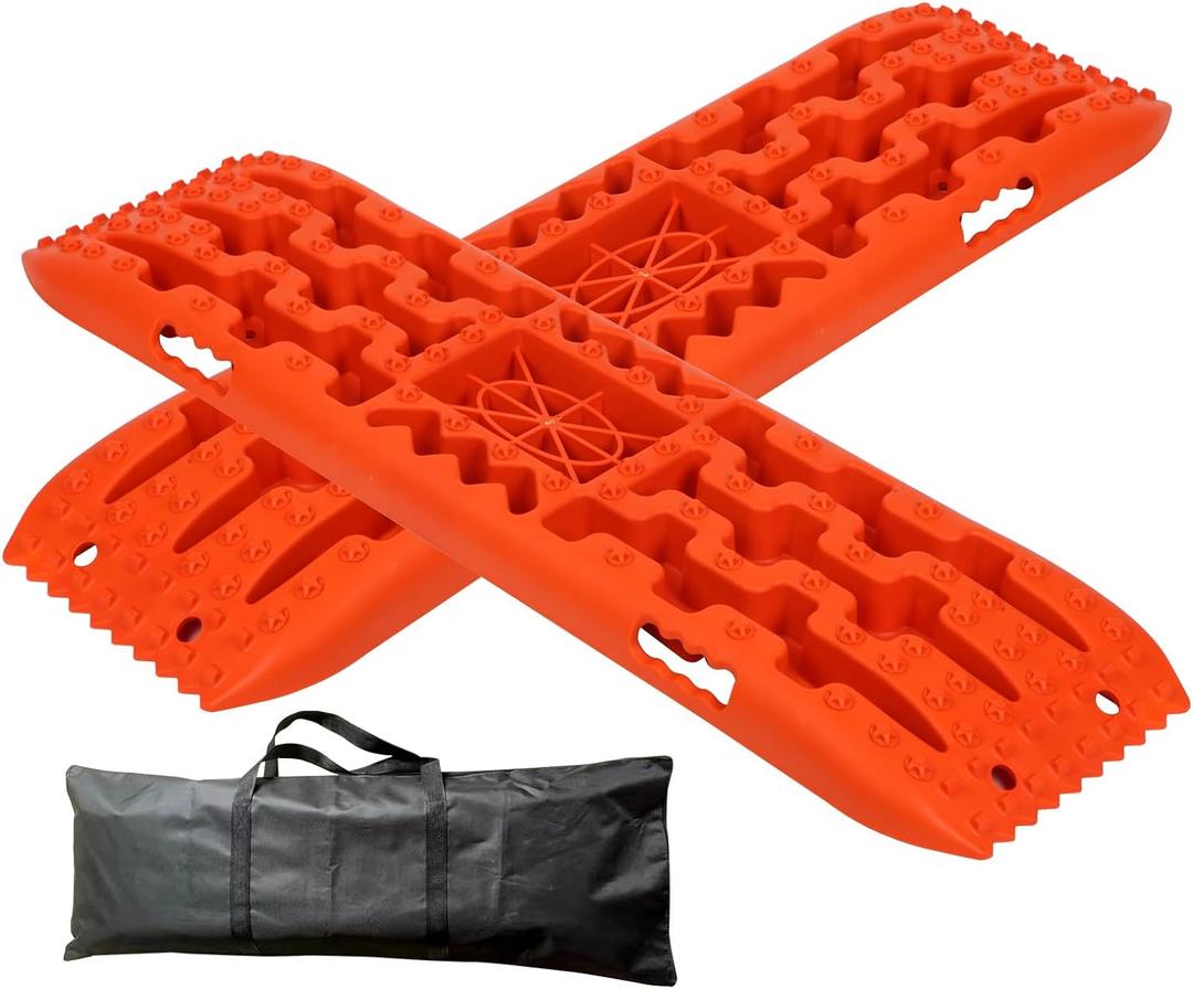 Off-Road Traction Boards with Jack Lift Base, Set of 2 Recovery Tracks for Sand, Mud, Snow Tracks - Tire Traction Pads for RV Truck 4X4 Jeep SUV Emergency Tire Traction (Orange)
