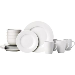 Amazon Basics 16-Piece Porcelain Dinnerware Set, Microwave and Dishwasher Safe, Service for 4, Plates, Bowls and Mugs, White