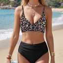 Amy Babe Women's High Waisted Bikini Sets Push Up Twist Front Spaghetti Straps Ruched Two Piece Swimsuit Bathing Suit (Black, S)