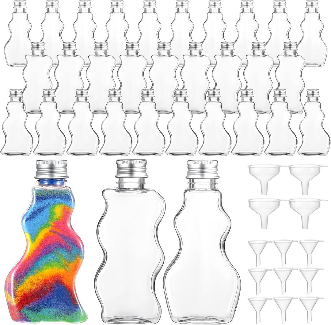 Yaomiao 30 Packs 2.5 oz Plastic Sand Art Bottles with Lids for Kids 3 Style Sand Art Clear Container for Wedding Invitation Fun Craft Supply Boy Girl Decoration