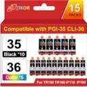 15 Packs pgi35 cli36 Ink Replacement for Canon 35 36 Ink Cartridge for Printers TR160 TR150 iP110 iP100, Compatible for Canon tr150 Ink Cartridges (10 Black pgi-35 | 5 Tri-Color cli-36)