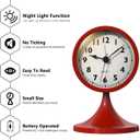 AYRELY 3" Cute Analog Alarm Clock,Small Retro Table Clock Battery Operated,Slient Metal Desk Clock with Light for Living Room Decor,Bedroom,Bedside,ShelfRose red