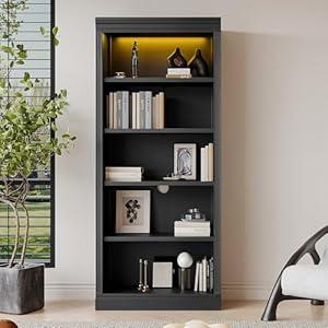 Merax 83" Tall Wood 5-Tier Bookshelf Bookcase with Adjustable Storage Shelves, Free Standing for Home Office 