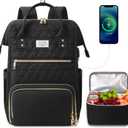 ETRONIK Lunch Backpack for Women, 15.6 inch Laptop Backpack with USB Port, Teacher Nurse Work Backpack with Cooler Bag Insulated Laptop bag Gifts for Women Men, Black