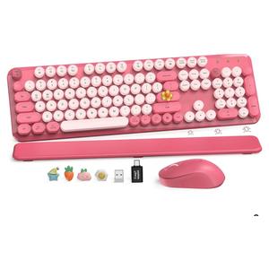 Pink Full-Size Retro Typewriter Keyboard with Round Keycaps, Magnetic Wrist Rest, Tilt Legs, 2.4GHz Cordless for Mac, Windows PC, Laptop, SABLUTE CK23