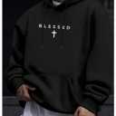 RoseSeek Men's Letter Graphic Hoodies Long Sleeve Drawstring Pullover Sweatshirts Fall Clothes Black Small