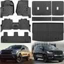 for 2018-2024 Ford Expedition Max/Lincoln Navigator L 8 Seat Floor Mats 3 Row Trunk Cargo Liners Backrest Mat Full Set TPE Rubber Protection Mat Accessories (Only Fit 8 Seat MAX Or L)