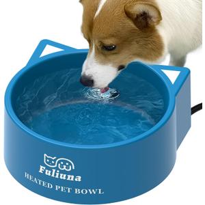 Heated Water Bowl for Outdoor Dog & Cat, Large Heated Dog Bowl Provides Drinkable Water in Winter, Outside Heated Pet Bowl with 78.7in Anti Chew Cord for Dogs Cat Bird Chicken Duck,108 OZ/30W, Blue 