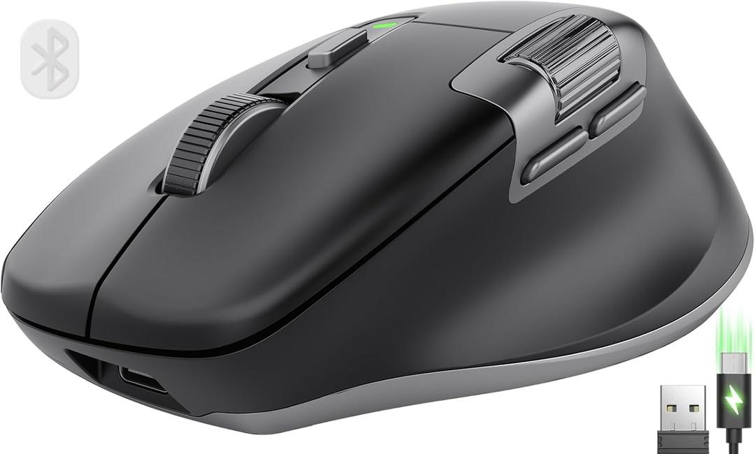 SABLUTE Ergonomic Wireless Mouse for Laptop with Ultra-Fast Scrolling, Side Scroll, Wired+2.4G,+2 Bluetooth, 5 Programmable Buttons, 8K DPI, 800mAh Rechargeable, MAM6 Quiet Office Mice for PC, Desktop