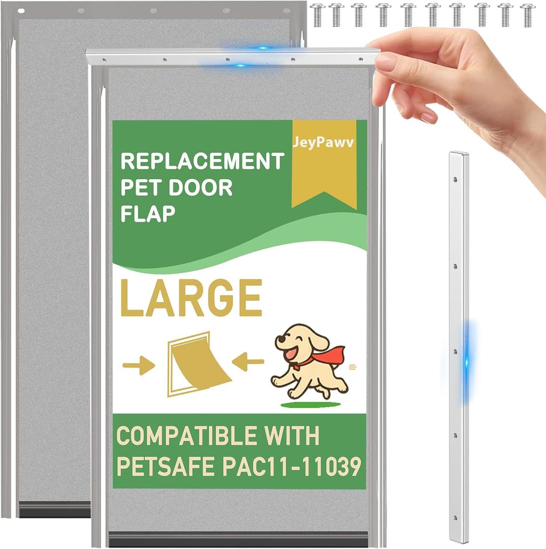 2 Pack Large Dog Door Replacement Flaps with Metal Bracket and Screws, Compatible with Petsafe Freedom Doggie Doors, PAC11-11039 10 1/8" X 16 7/8" Magnetic Closure (Smoky Translucent)