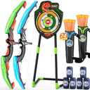 2 Pack Bow and Arrow for Kids, LED Light Up Archery Set with 24 Suction Cup Arrows, 1 Standing Target, 6 Score Targets & 2 Quiver, Indoor Outdoor Sport Gifts for Boys Girls Ages 4-8